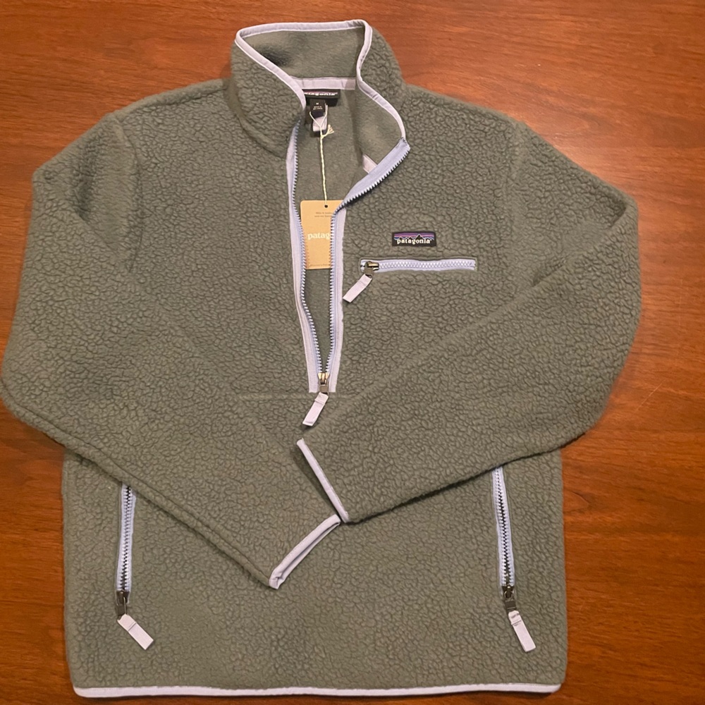 Patagonia Women’s Retro Pile Fleece Marsupial Pullover – Green – NWT